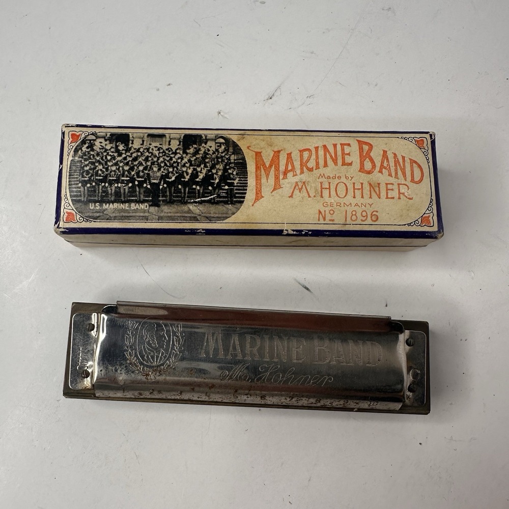 Vintage 1896 US Marine Band Germany M Hohner A440 Harmonica Key C W/Box Music